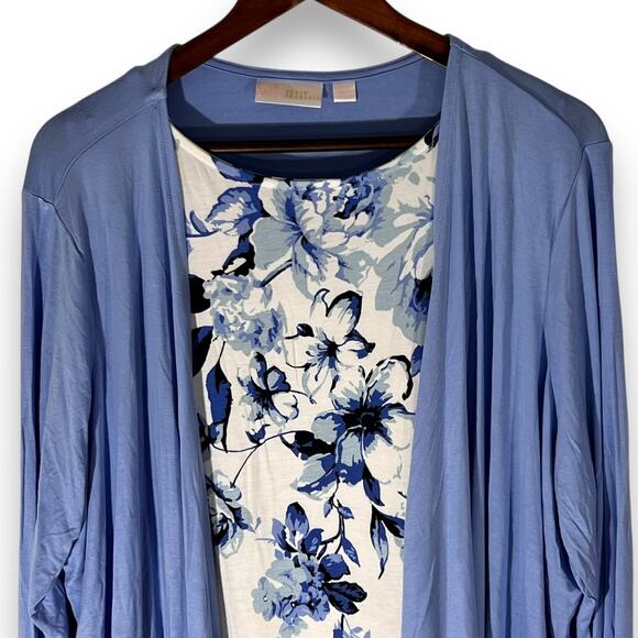 Belle by Kim Gravel Maxi Dress Cardigan Set Blue Floral Knit Womens Size Medium - Picture 5 of 11